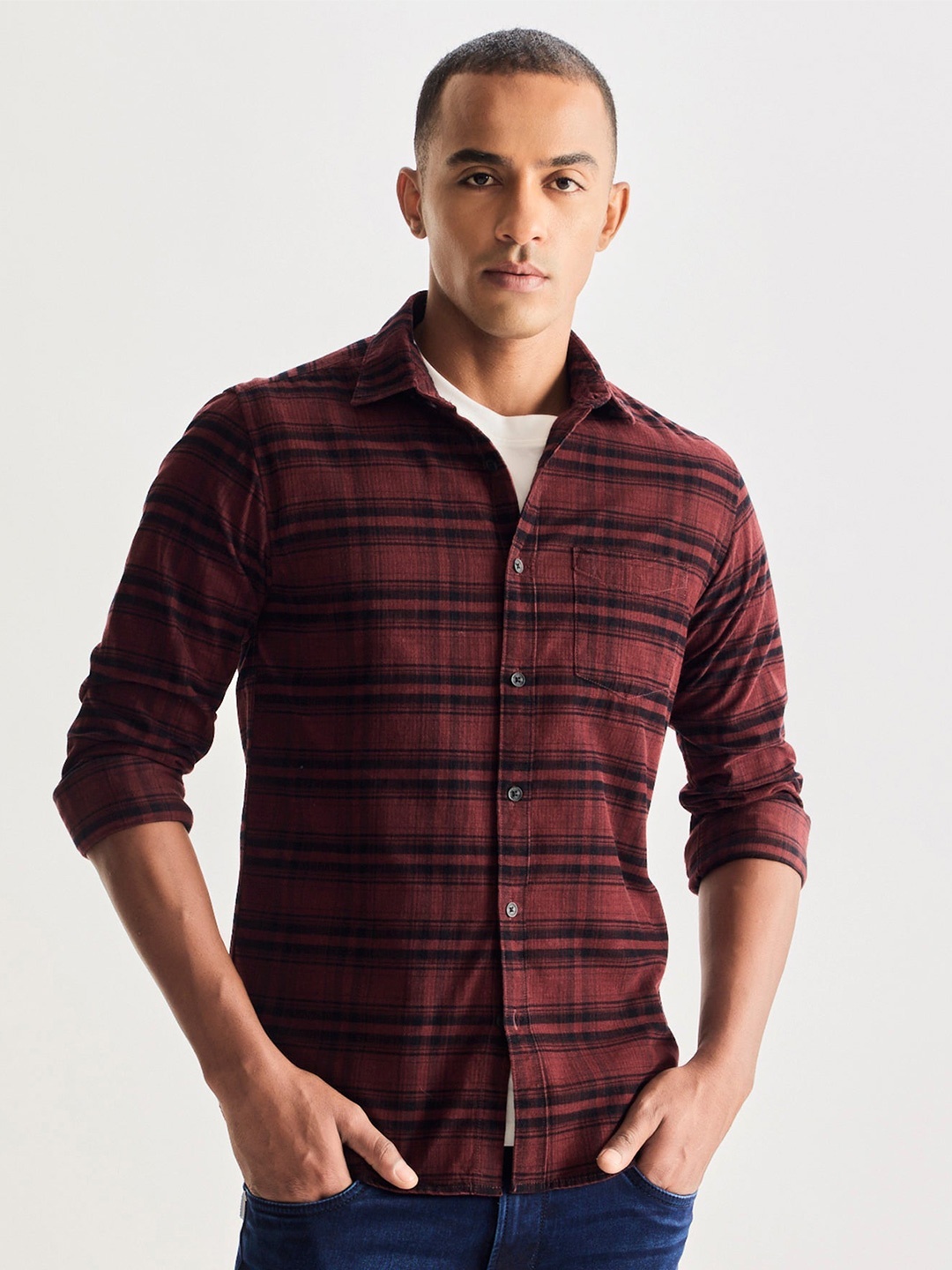 

Red Flame Men Opaque Checked Casual Shirt, Brown