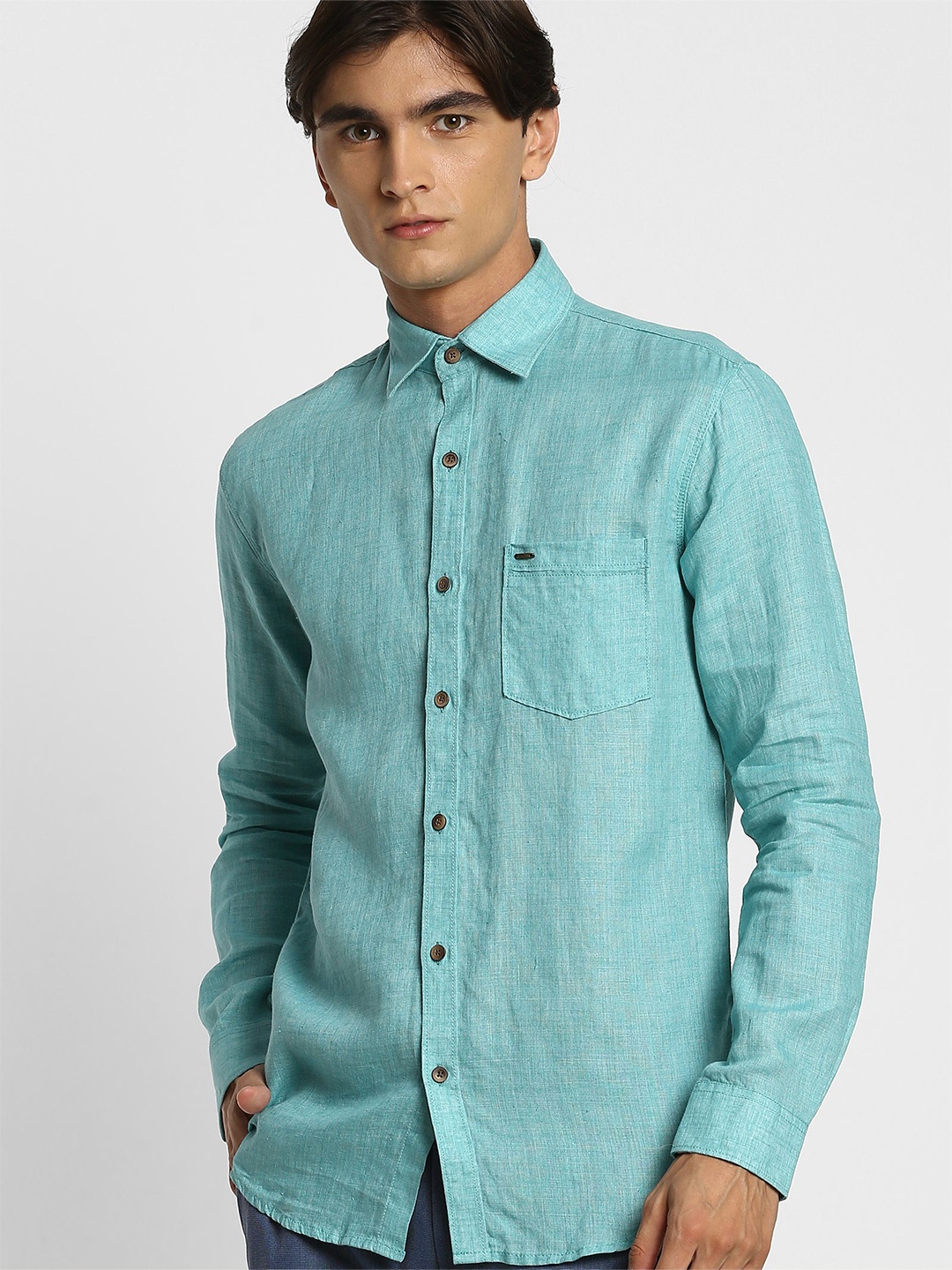 

Red Flame Linen Casual Shirt, Green