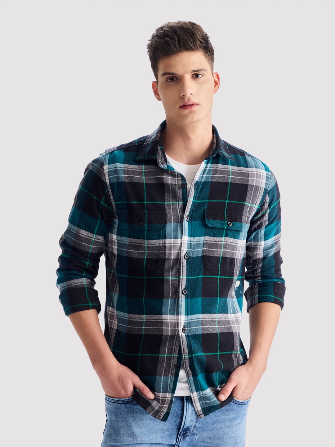 

Red Flame Men Tartan Checks Opaque Checked Casual Shirt, Green