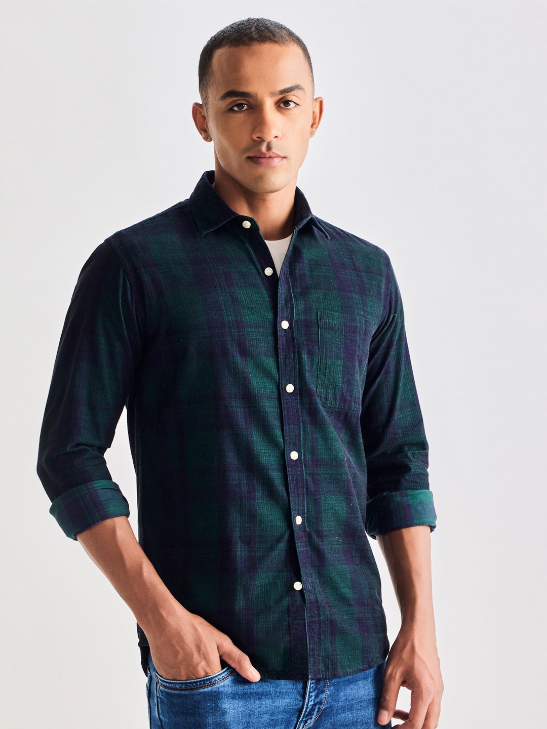 

Red Flame Men Opaque Checked Casual Shirt, Green