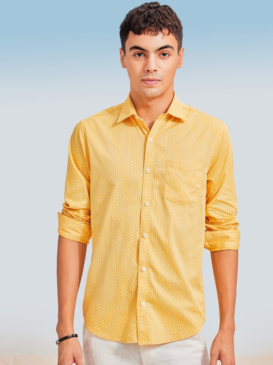 

Red Flame Regular Fit Cotton Printed Casual Shirt, Yellow