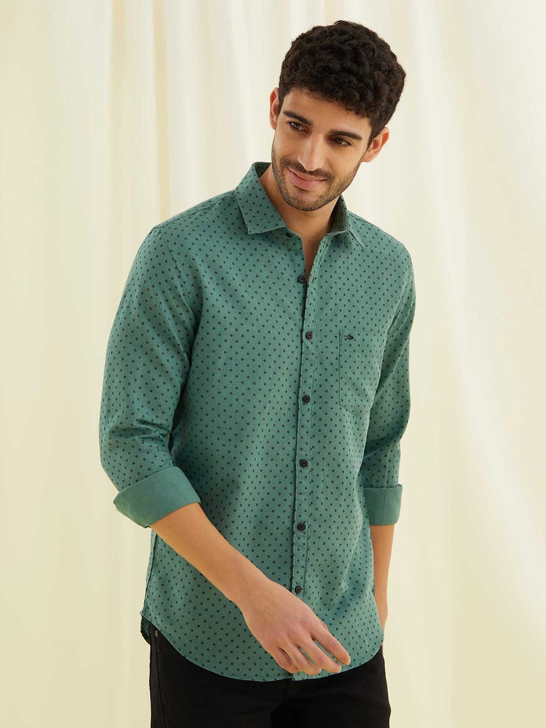 

Red Flame Men Opaque Printed Casual Shirt, Green