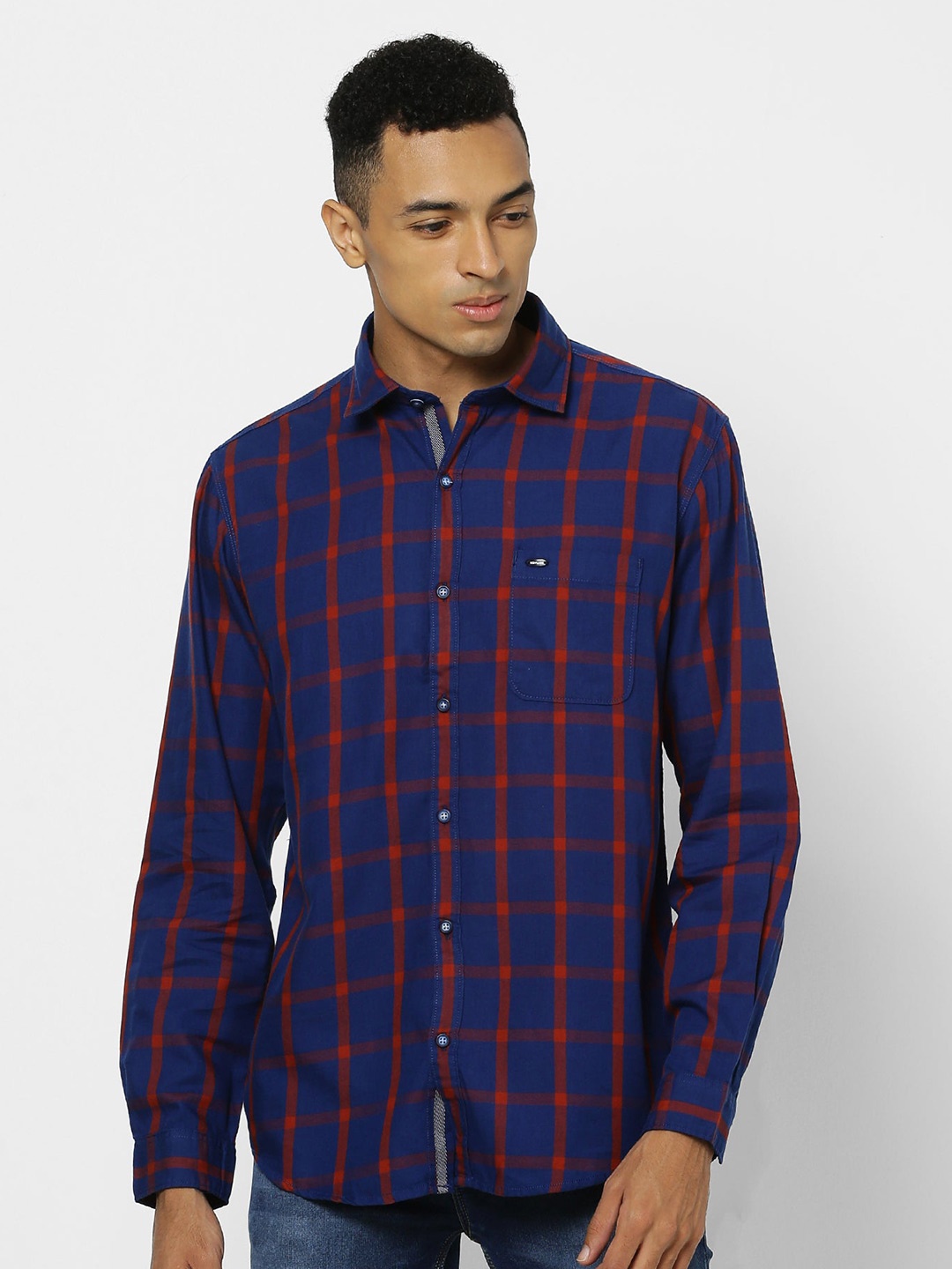 

Red Flame Cotton Regular Fit Checked Casual Shirt, Blue