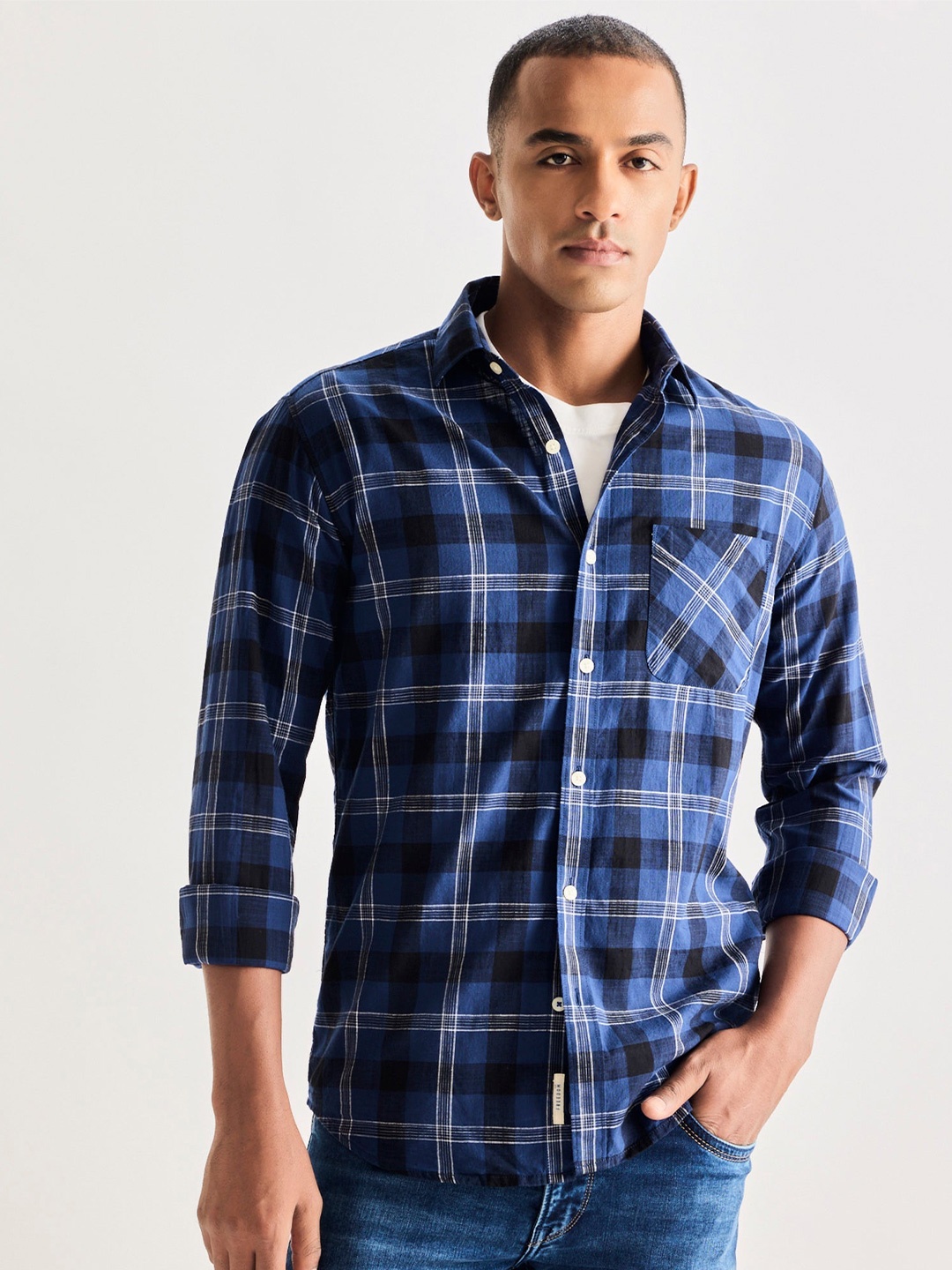 

Red Flame Men Tartan Checks Opaque Checked Casual Shirt, Blue