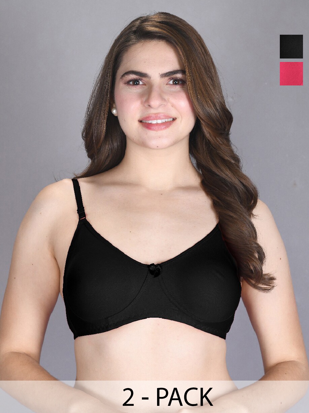 

LUX VENUS Pack Of 2 Full Coverage Cotton T-shirt Bras With All Day Comfort, Fuchsia