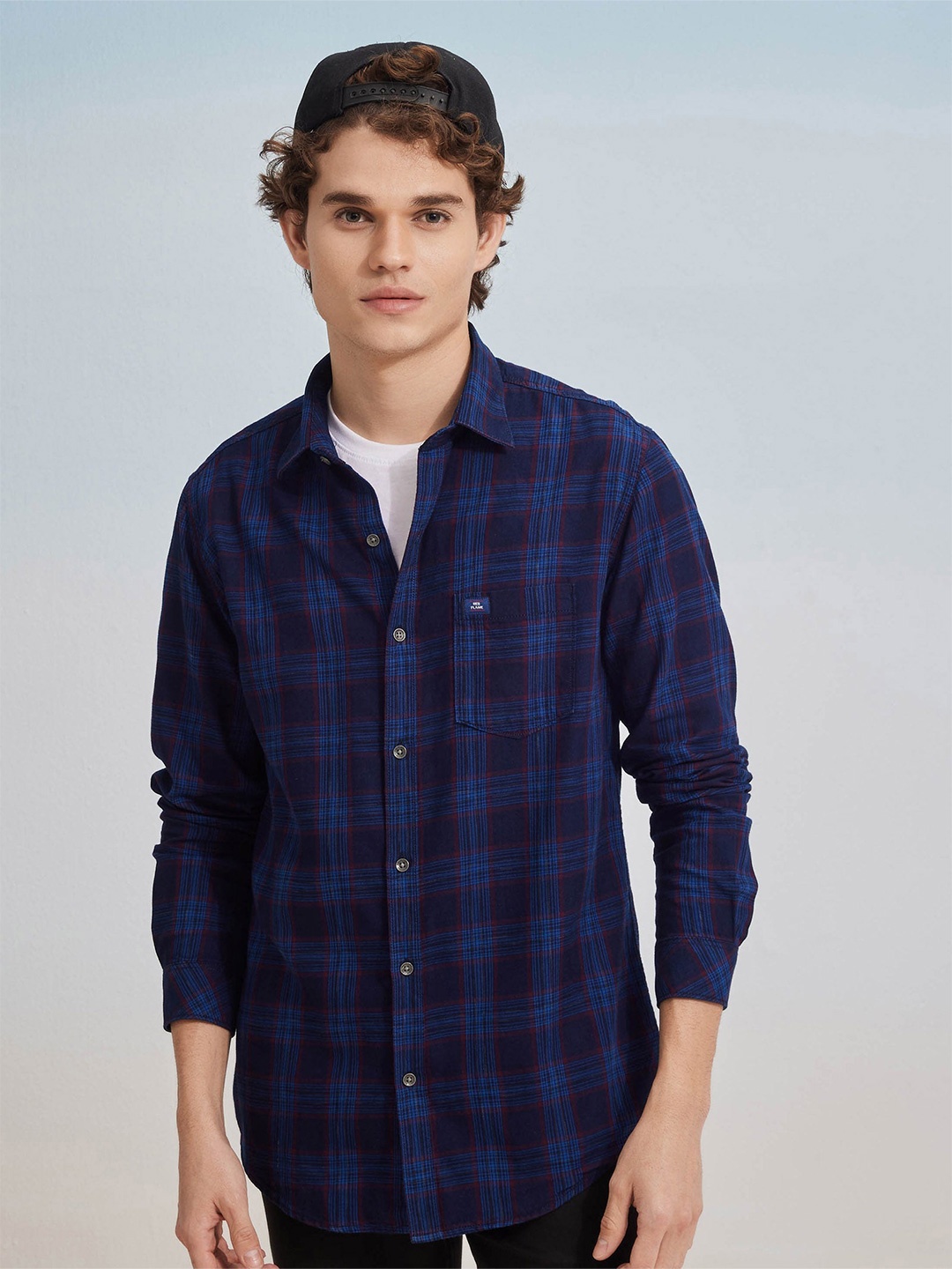 

Red Flame Men Tartan Checks Opaque Checked Casual Shirt, Navy blue