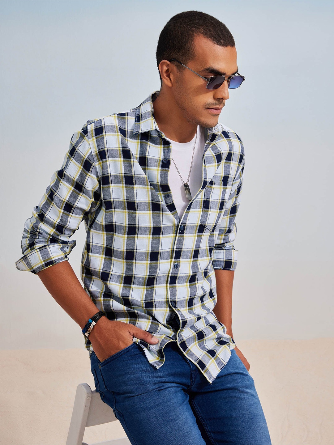 

Red Flame Men Tartan Checks Opaque Checked Casual Shirt, Grey