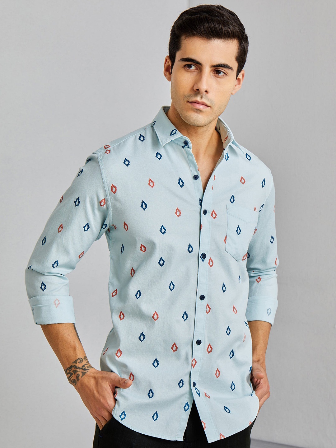 

Red Flame Men Opaque Printed Casual Shirt, Blue