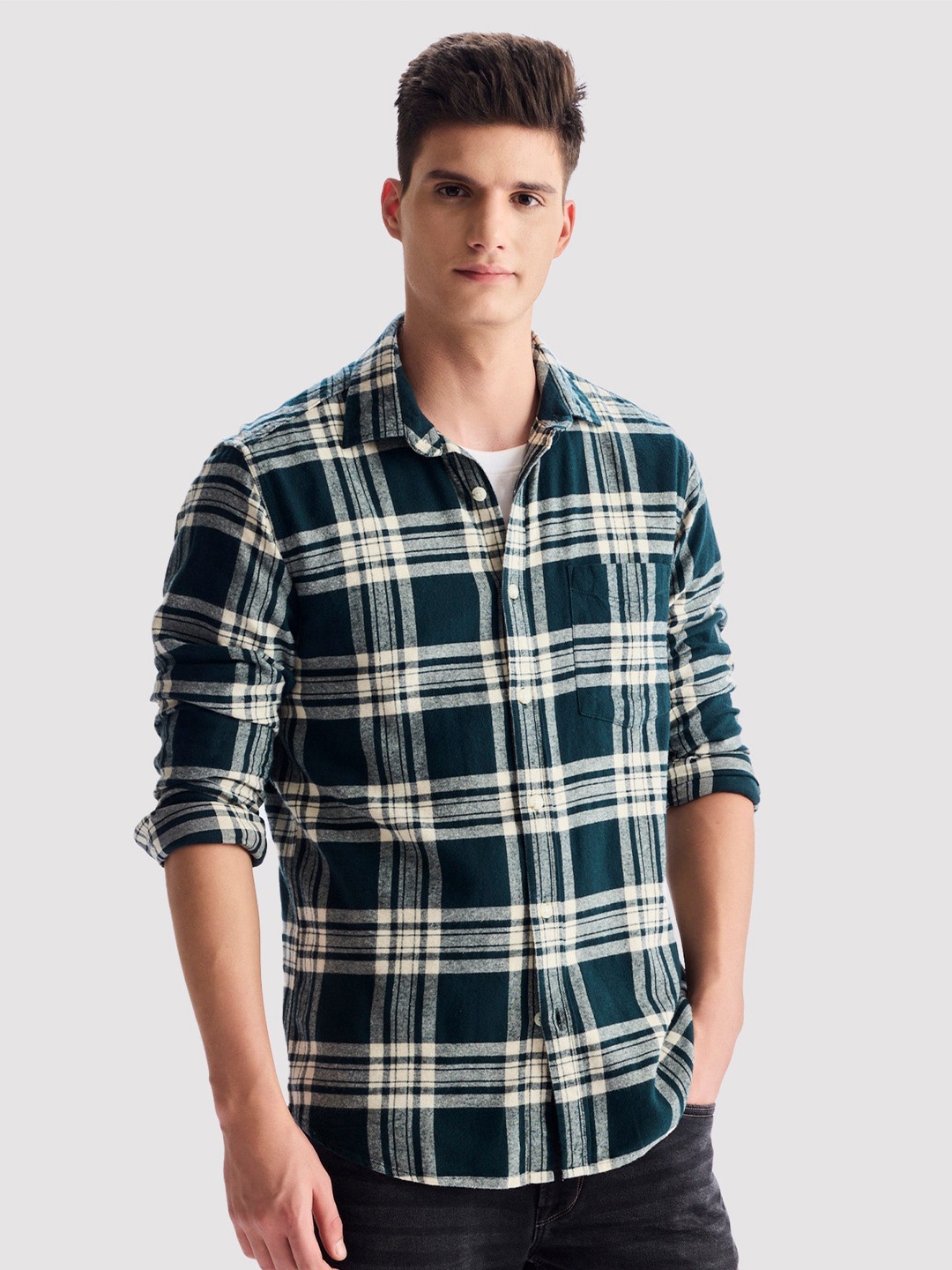 

Red Flame Men Tartan Checks Opaque Checked Casual Shirt, Green