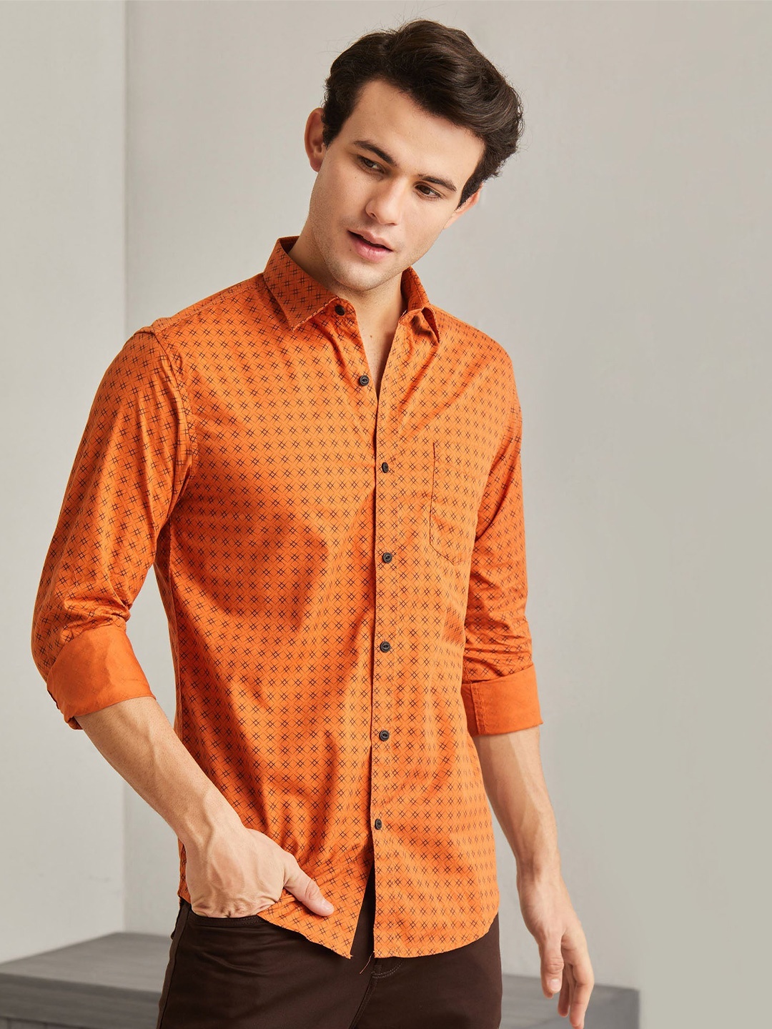 

Red Flame Men Opaque Printed Casual Shirt, Orange