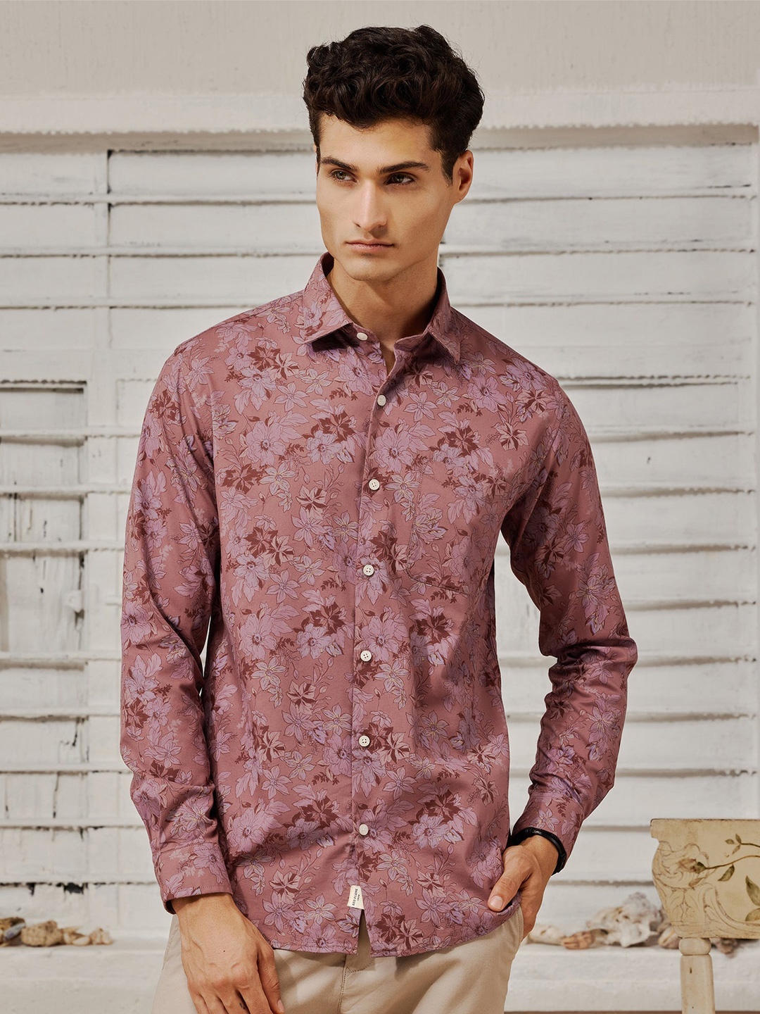

Red Flame Men Floral Opaque Printed Casual Shirt, Brown