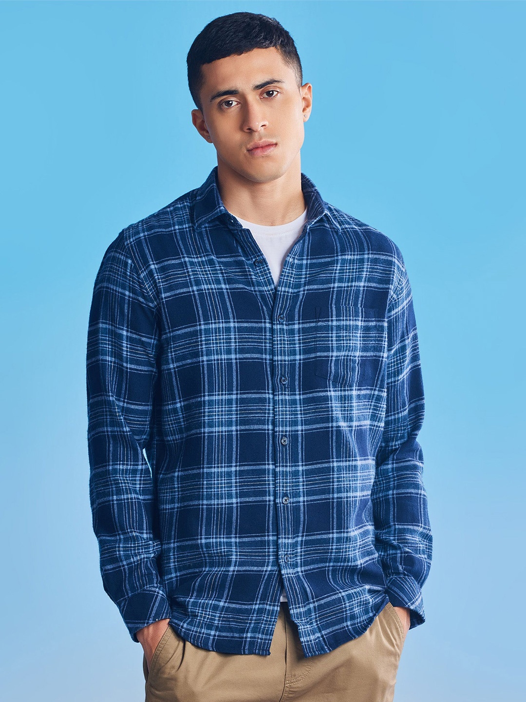 

Red Flame Men Tartan Checks Opaque Checked Casual Shirt, Blue
