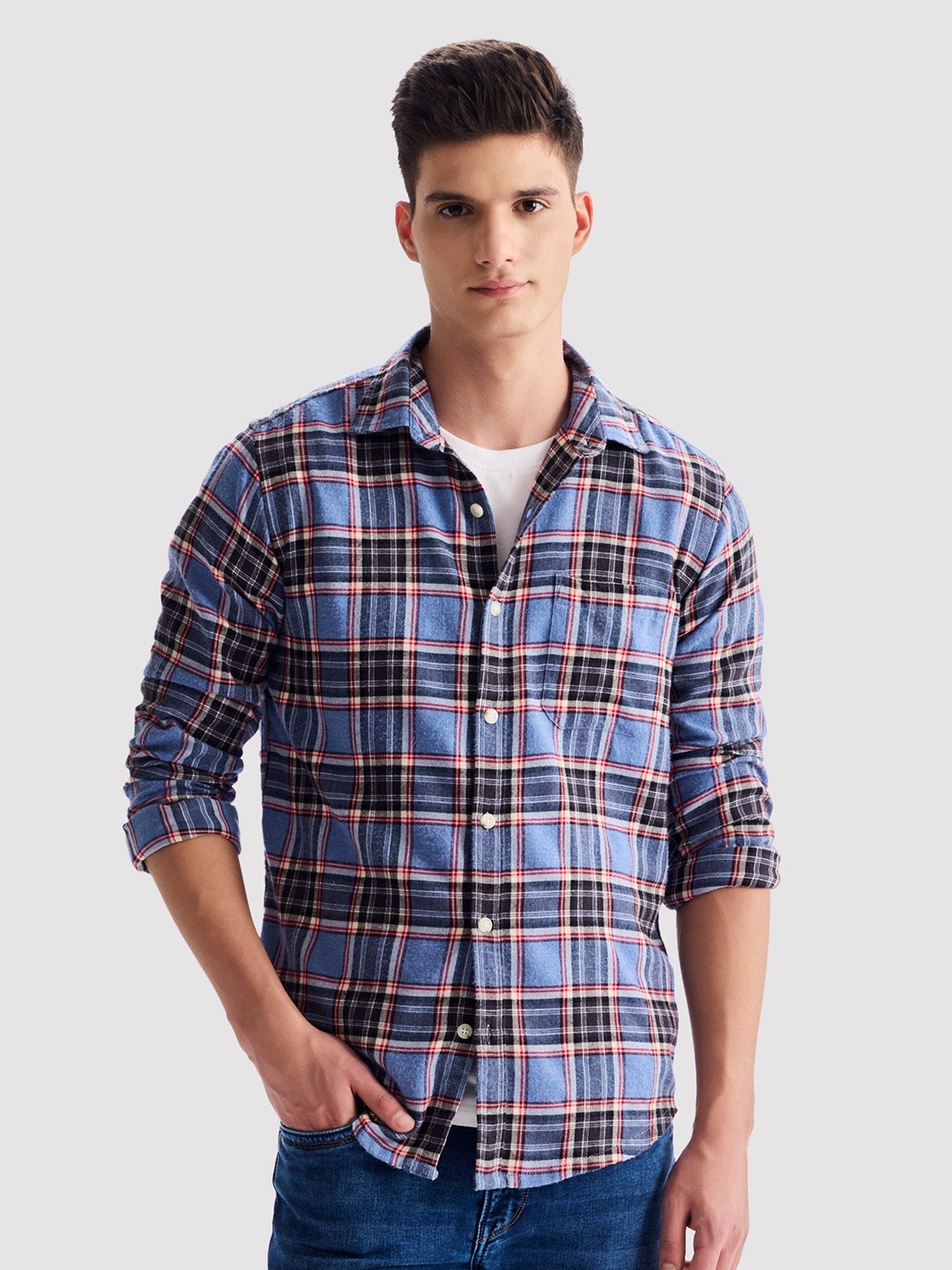 

Red Flame Men Tartan Checks Opaque Checked Casual Shirt, Blue