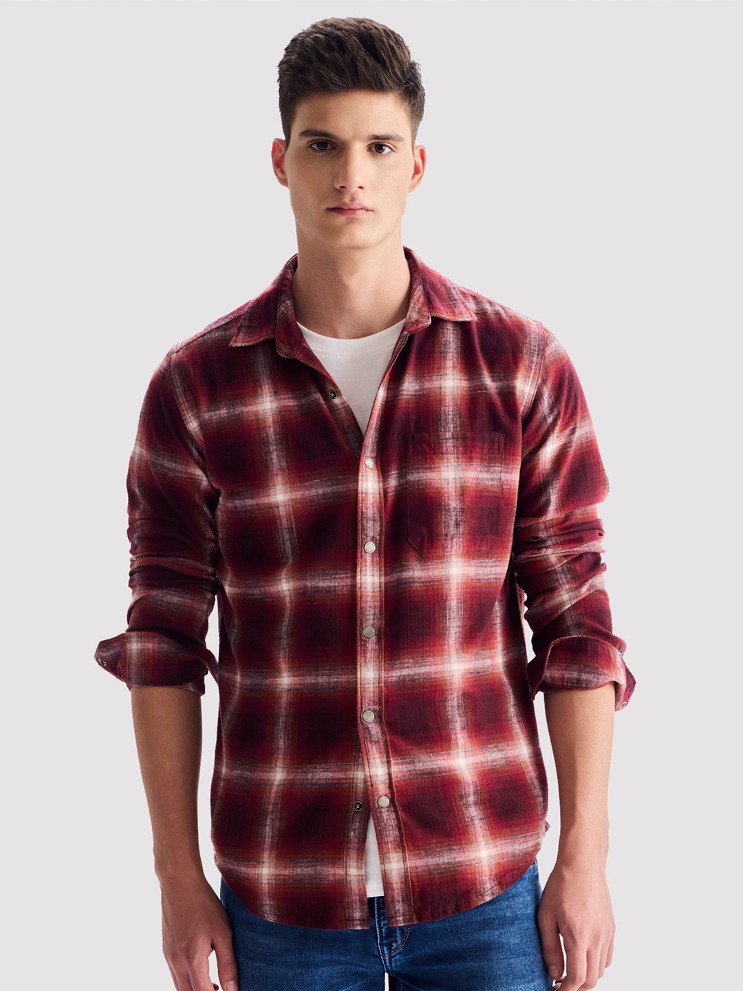 

Red Flame Men Tartan Checks Opaque Checked Casual Shirt, Maroon