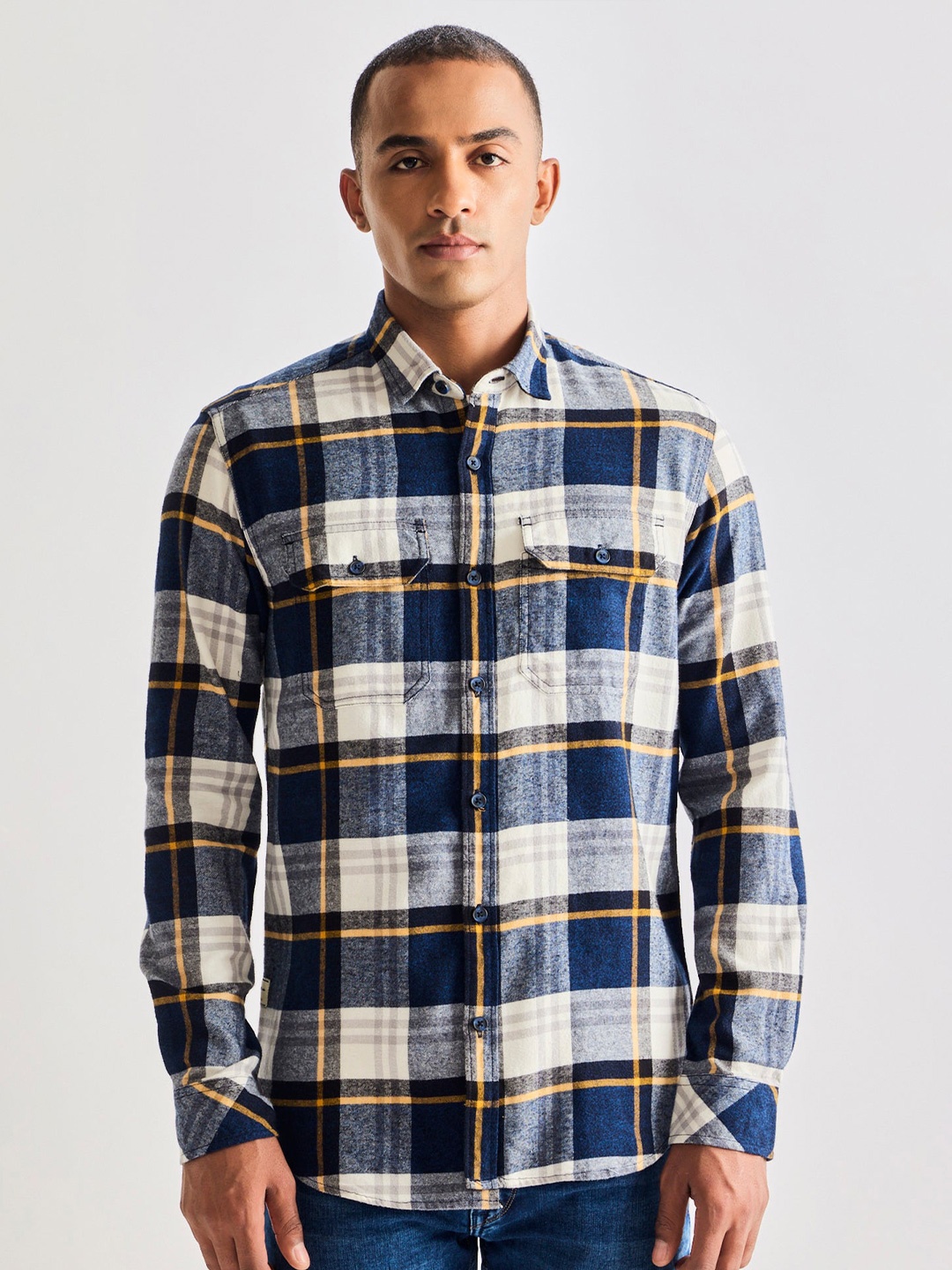 

Red Flame Men Tartan Checks Opaque Checked Casual Shirt, Grey