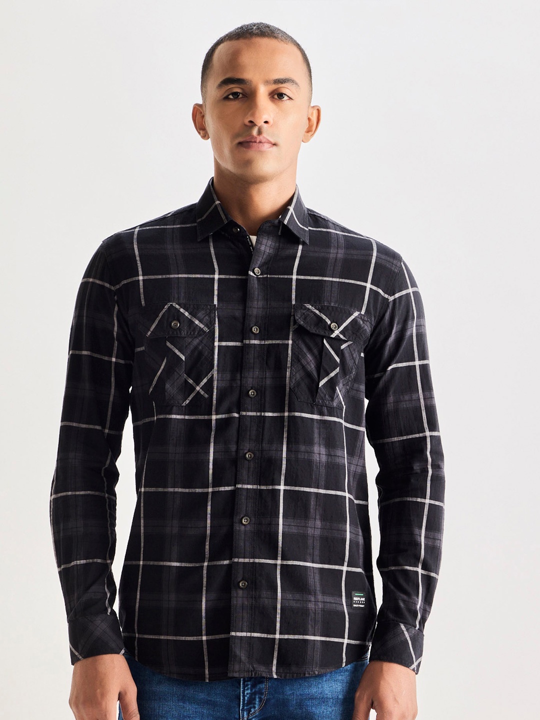 

Red Flame Men Opaque Checked Casual Shirt, Black