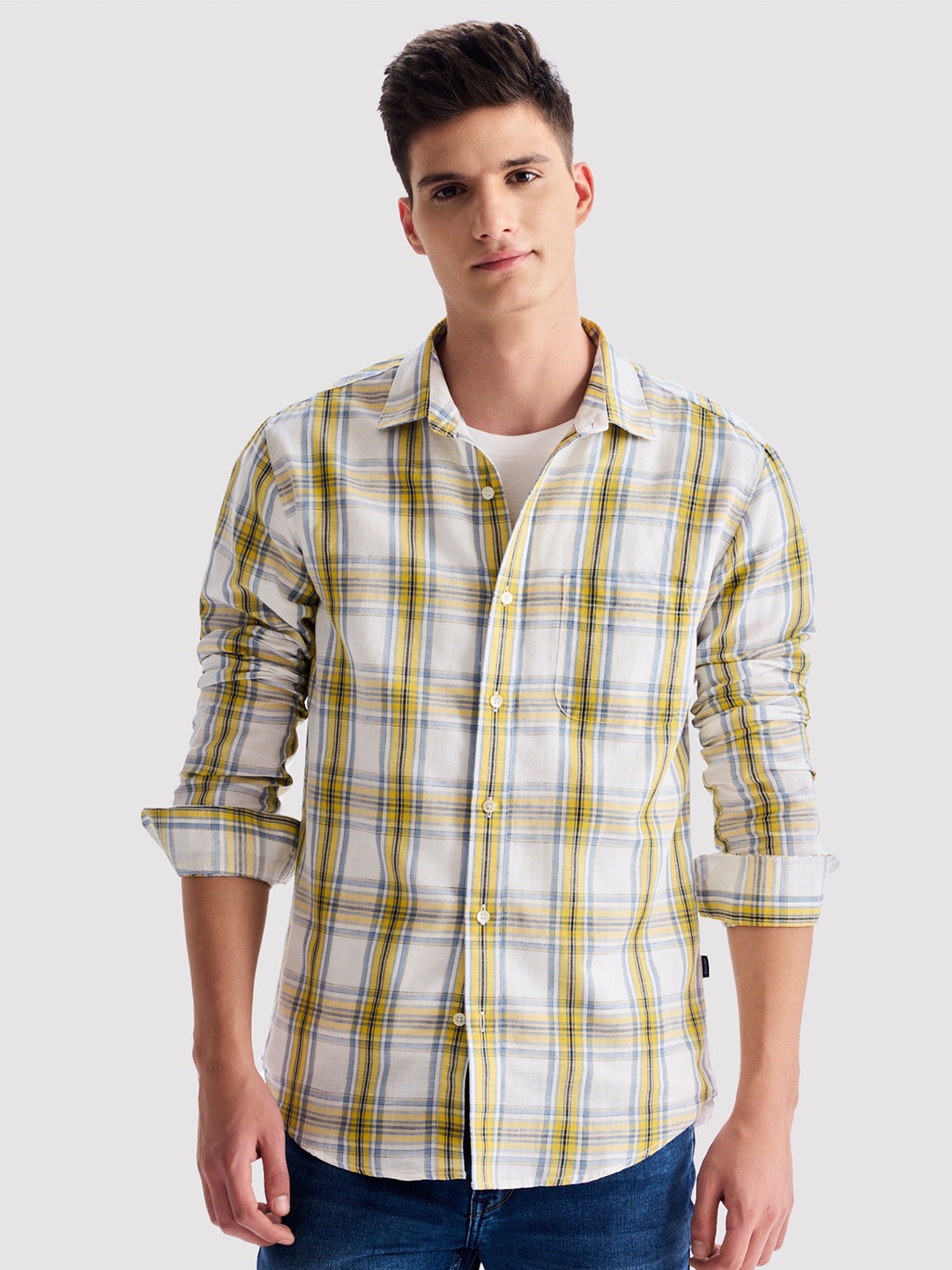 

Red Flame Men Tartan Checks Opaque Checked Casual Shirt, Yellow