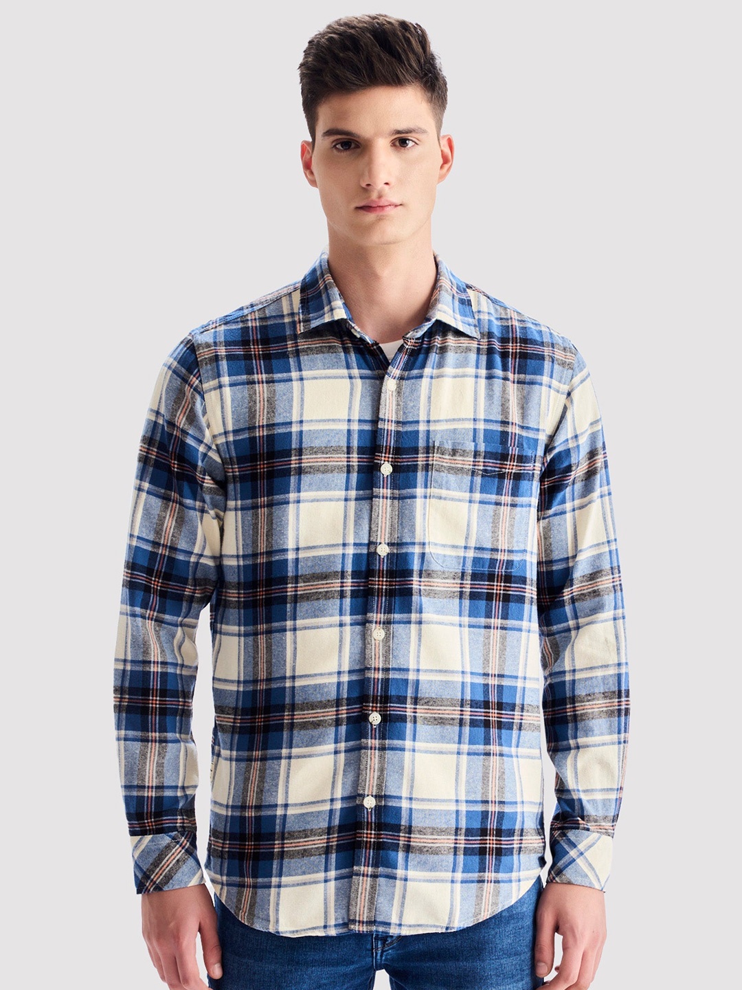 

Red Flame Men Tartan Checks Opaque Checked Casual Shirt, Blue