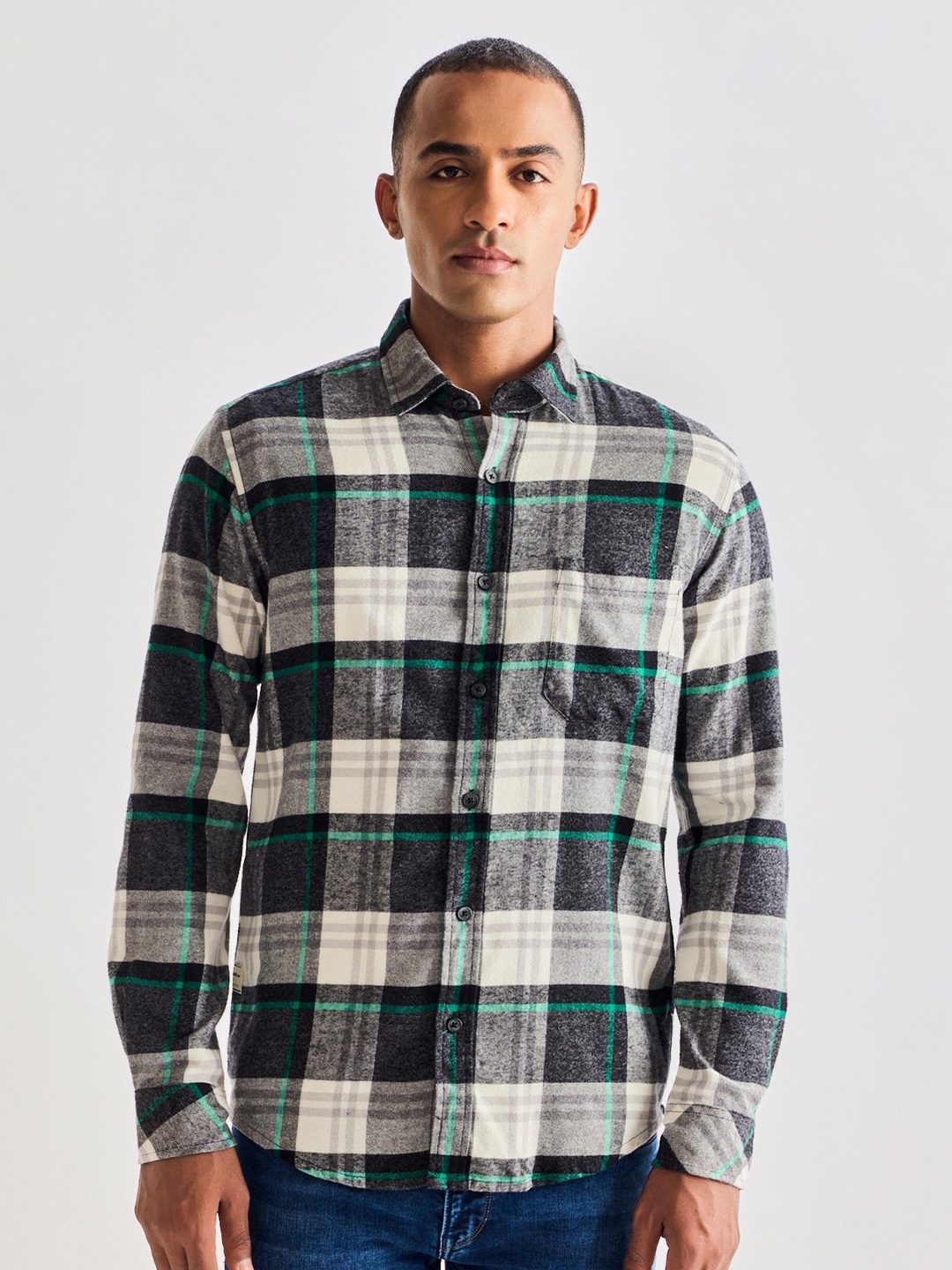 

Red Flame Men Tartan Checks Opaque Checked Casual Shirt, Grey