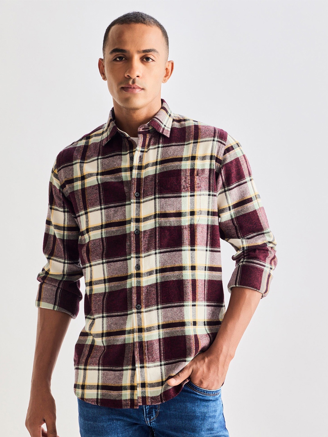 

Red Flame Men Tartan Checks Opaque Checked Casual Shirt, Brown
