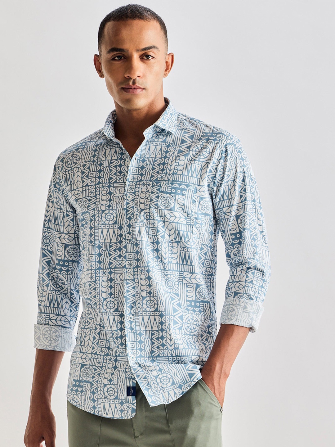

Red Flame Men Opaque Printed Casual Shirt, Blue