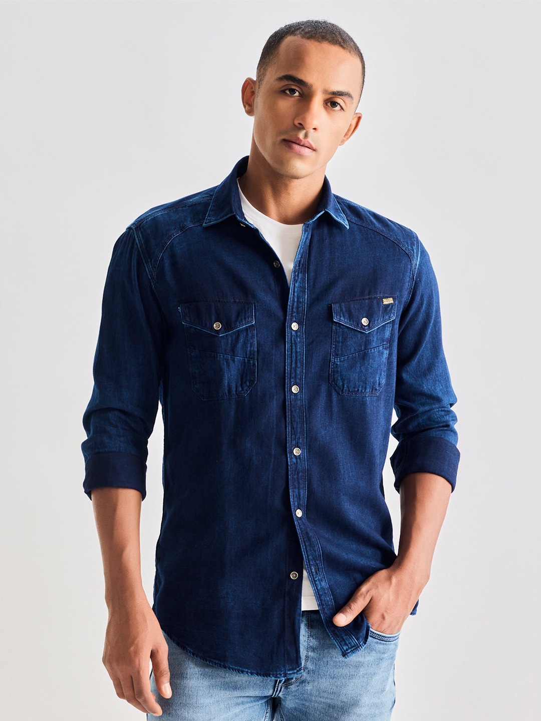 

Red Flame Men Opaque Casual Shirt, Navy blue