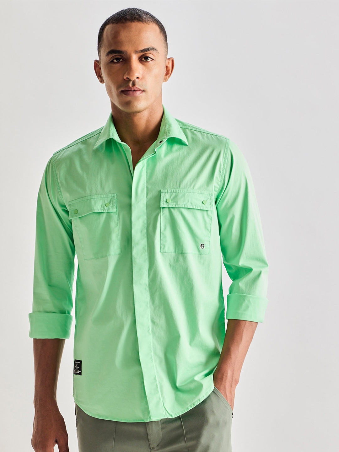 

Red Flame Men Opaque Casual Shirt, Green