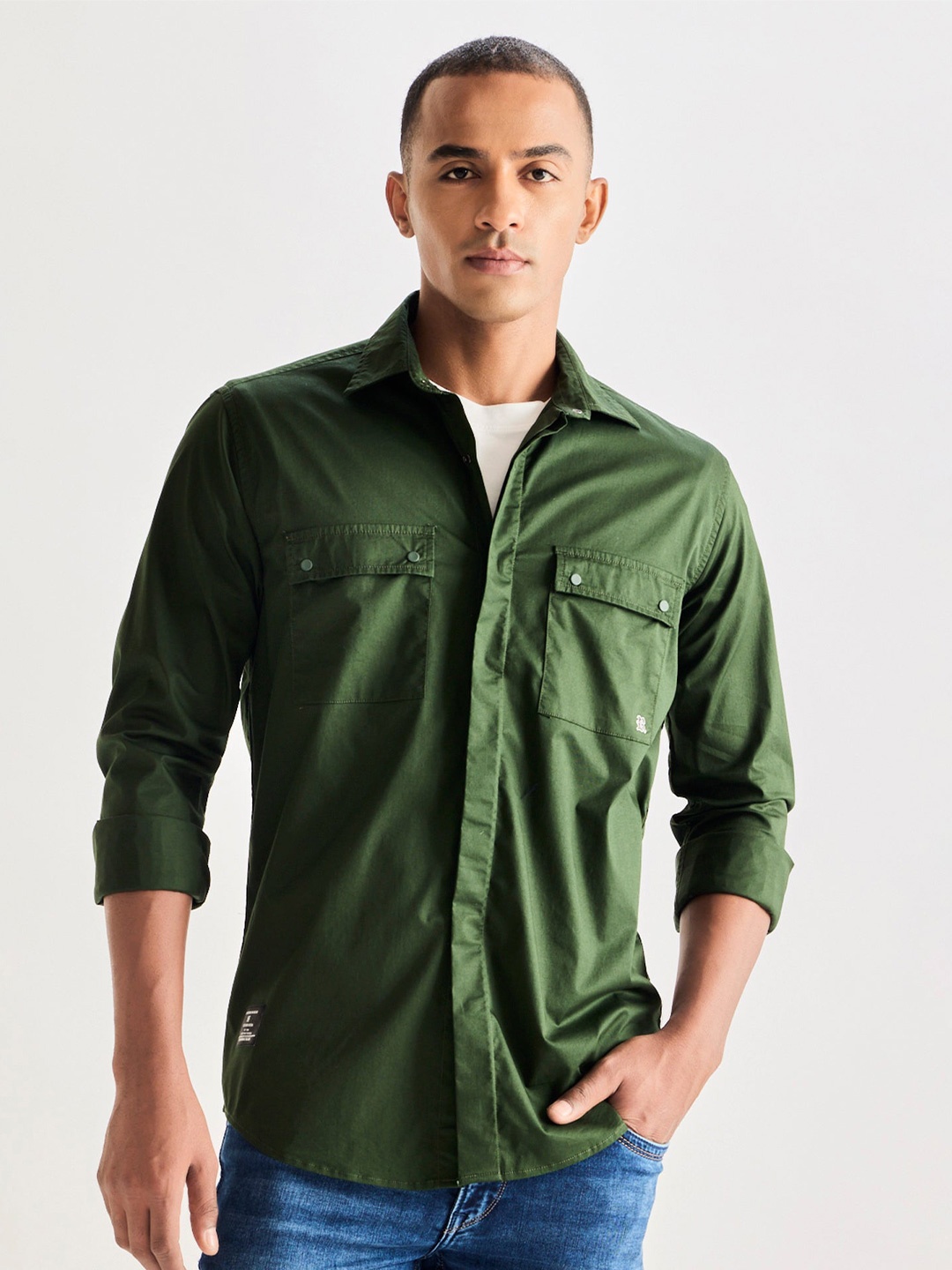 

Red Flame Men Opaque Casual Shirt, Green