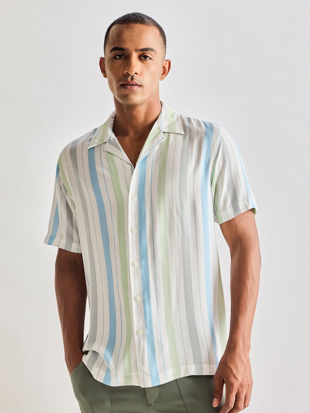 

Red Flame Men Multi Stripes Opaque Striped Casual Shirt, Green
