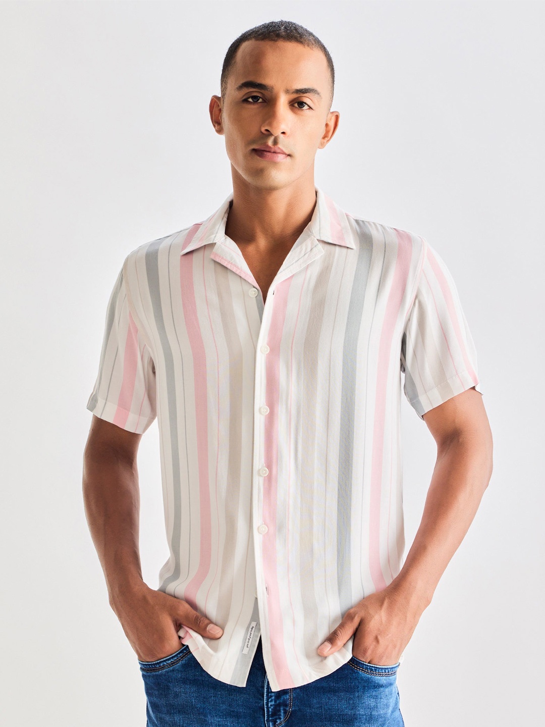 

Red Flame Men Opaque Striped Casual Shirt, Grey