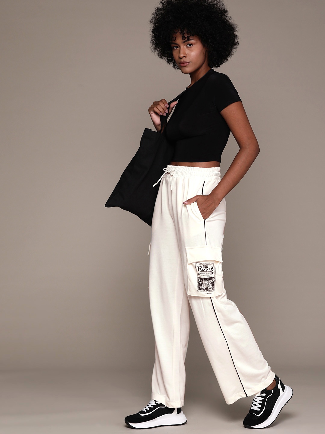 

The Roadster Lifestyle Co. RE/LAX Women Flared Cargo Style Track Pants, White