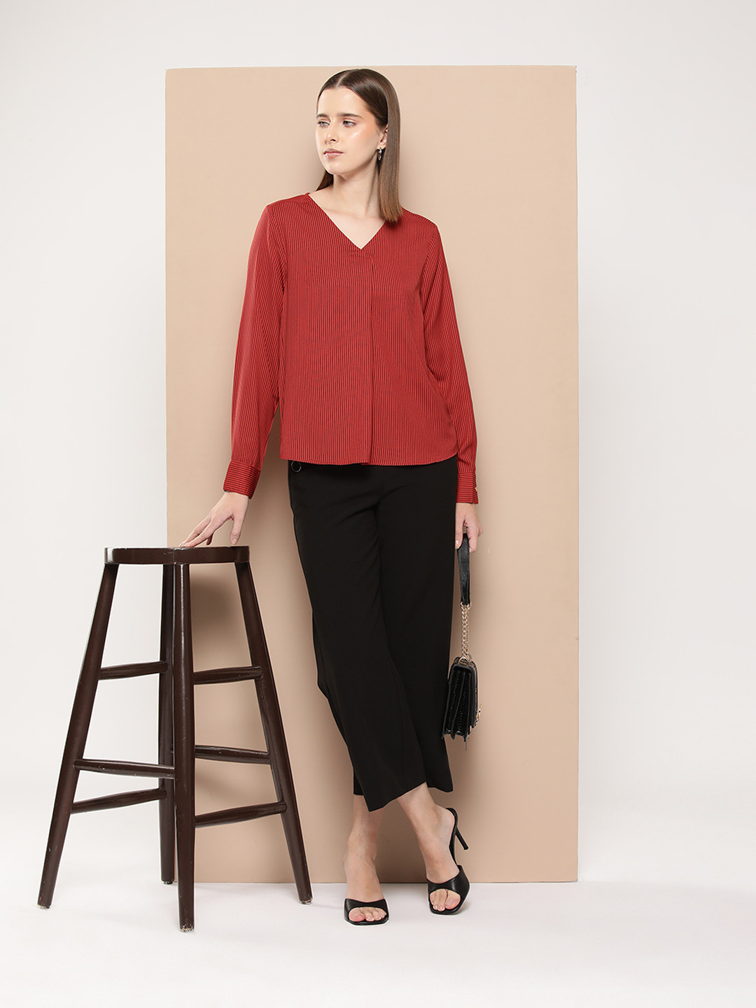 

her by invictus V-Neck Striped Top, Red