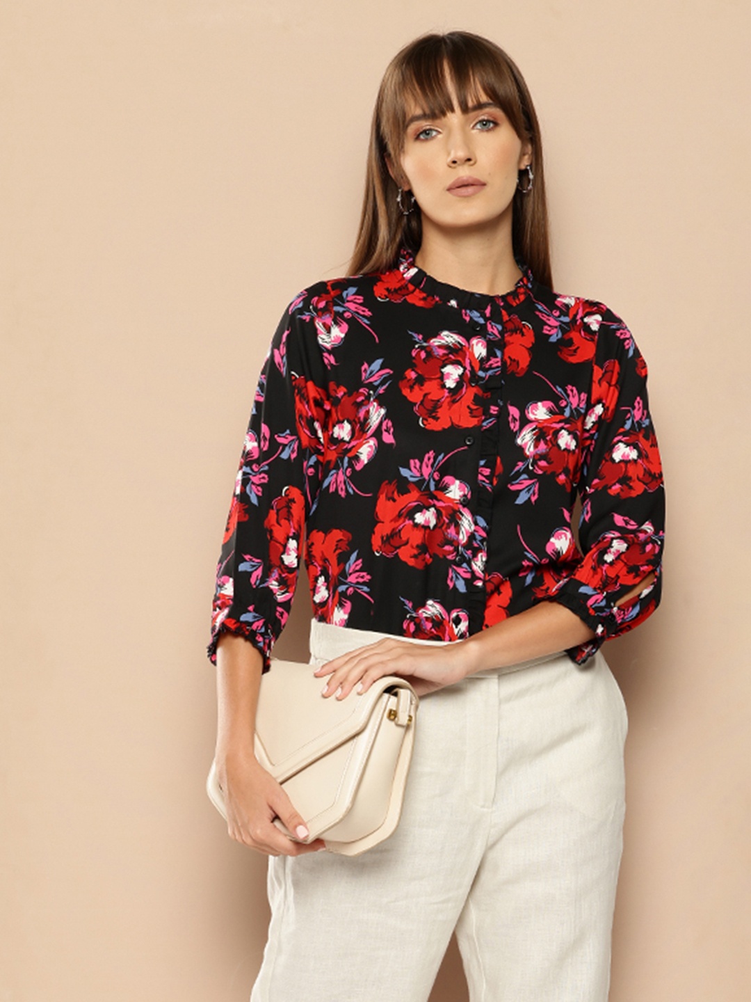 

her by invictus Floral Print Shirt Style Top, Black