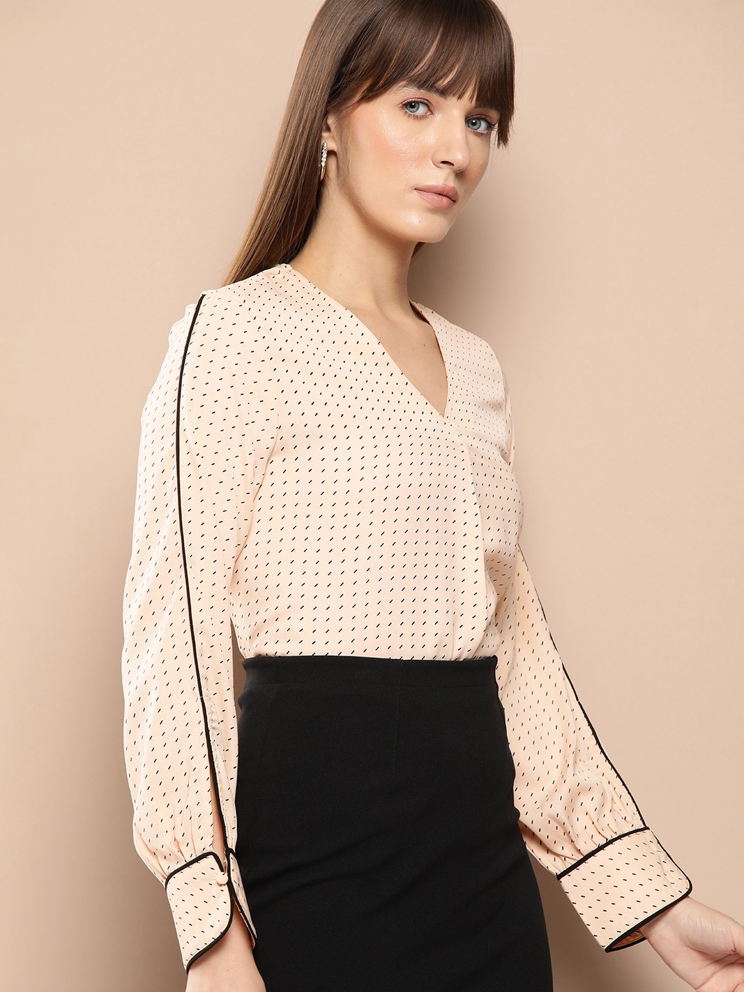 

her by invictus Printed Semi-Formal Top, Beige