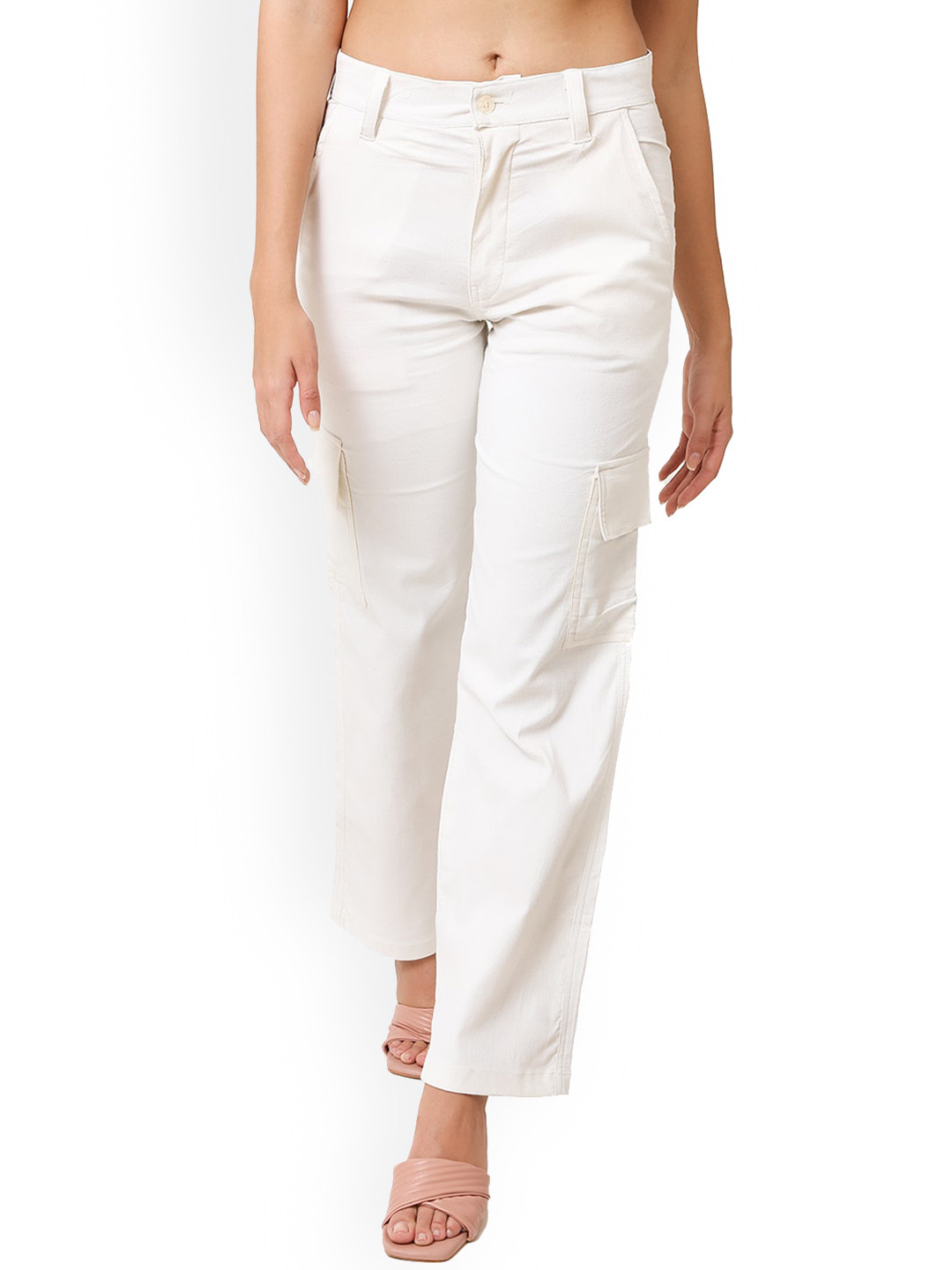 

CareDone Women Straight Fit Clean Look Stretchable Denim Cargo, White