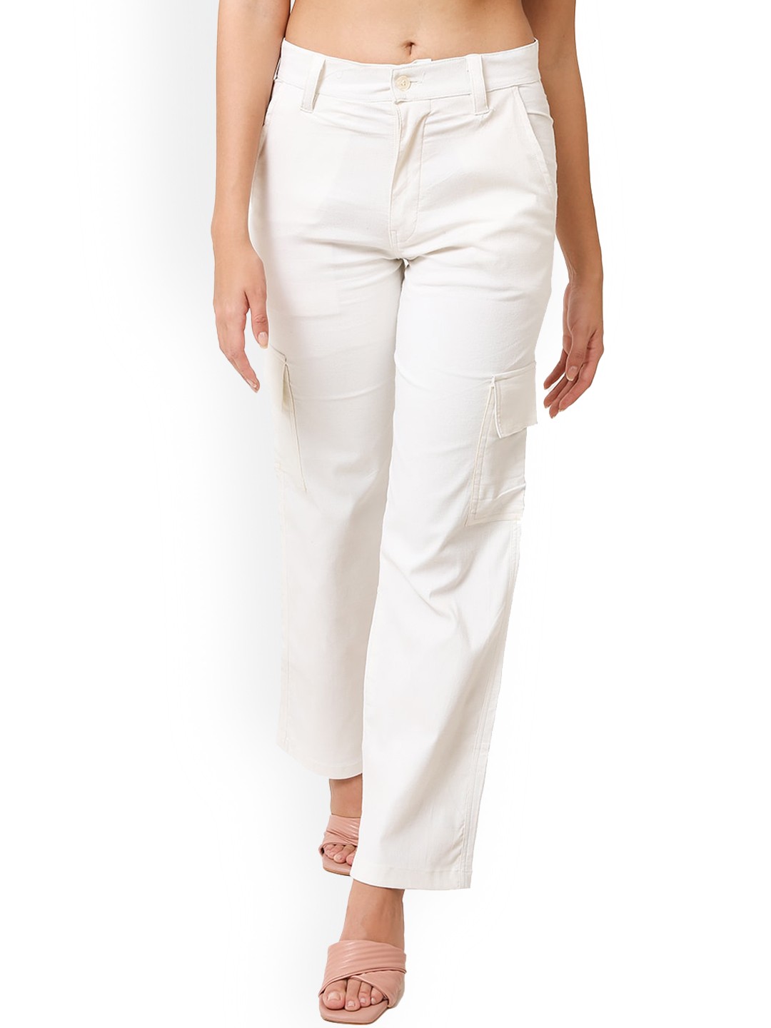 

CareDone Women Straight Fit Clean Look Stretchable Cargo Jeans, White