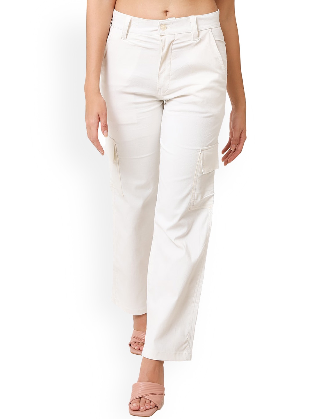 

CareDone Women Straight Fit Clean Look Stretchable Denim Cargo, White