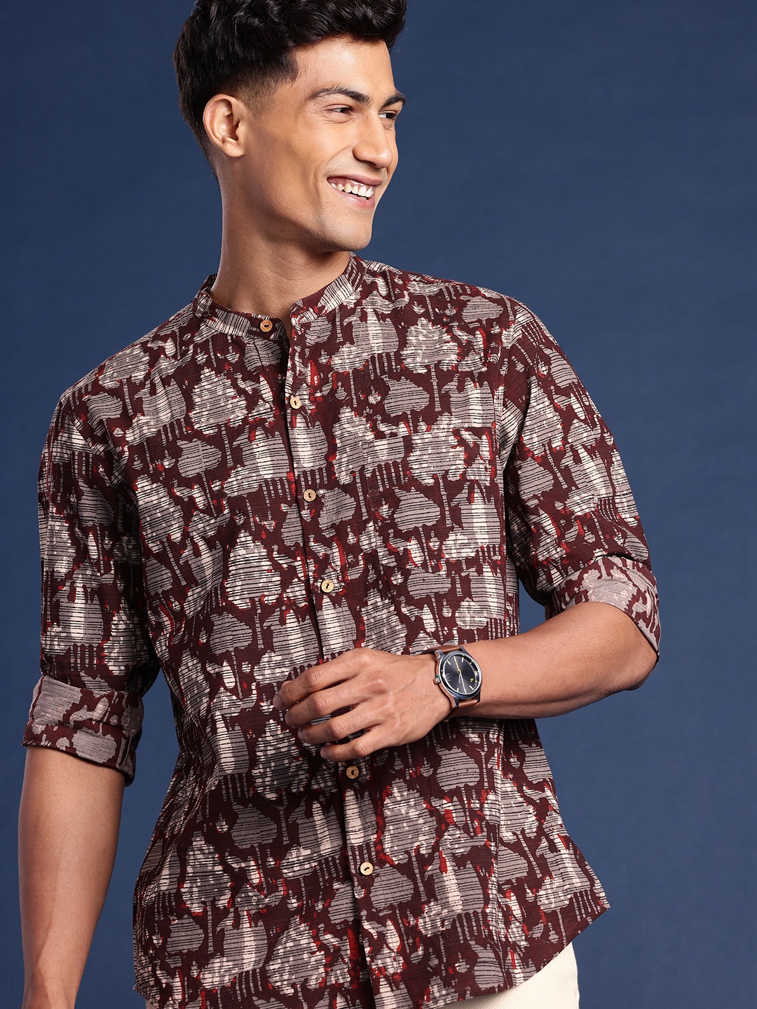 

Taavi Bagru Pure Cotton Floral Printed Casual Shirt, Maroon