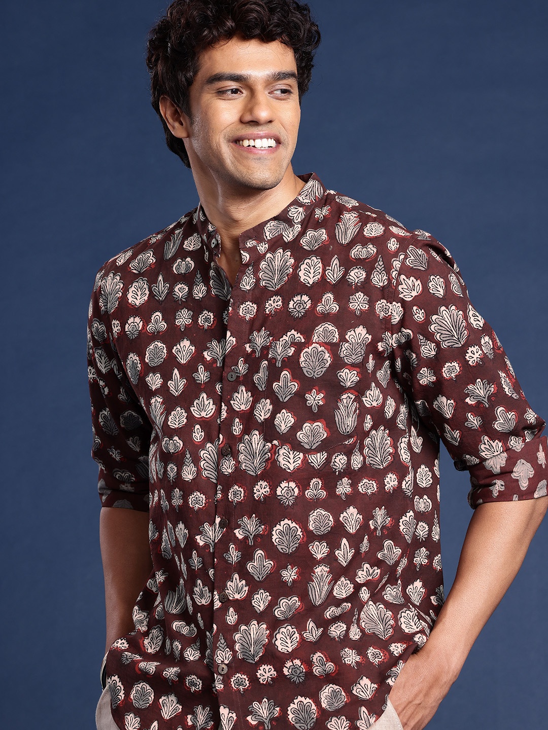 

Taavi Bagru Pure Cotton Floral Printed Casual Shirt, Maroon