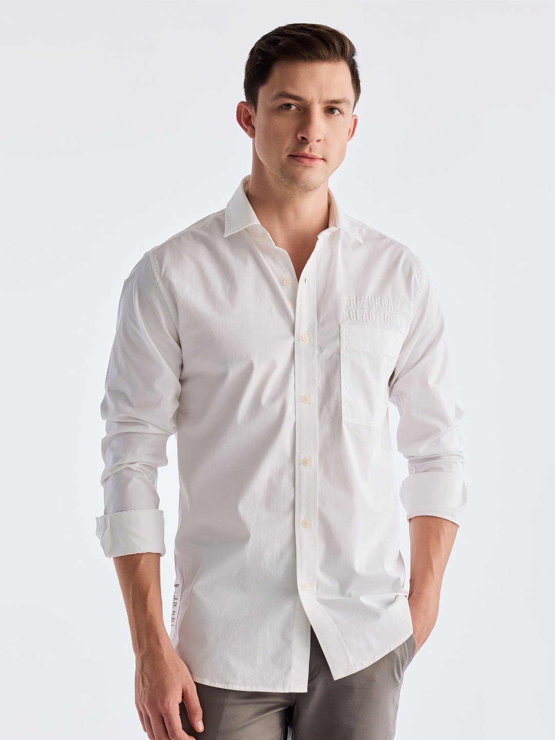 

Red Flame Men Opaque Casual Shirt, White
