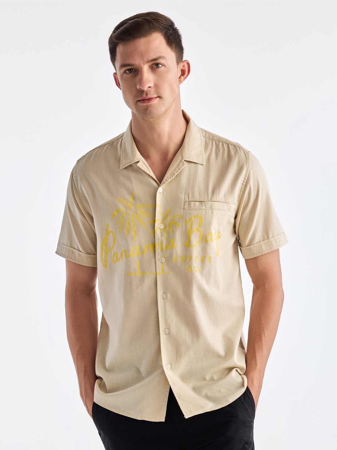 

Red Flame Men Opaque Casual Shirt, Cream