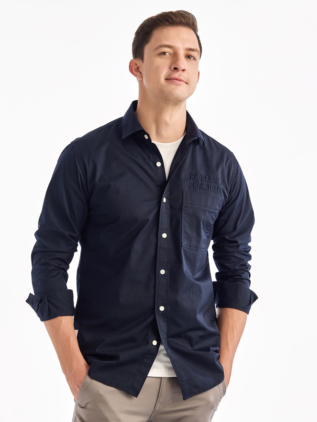 

Red Flame Men Opaque Casual Shirt, Navy blue