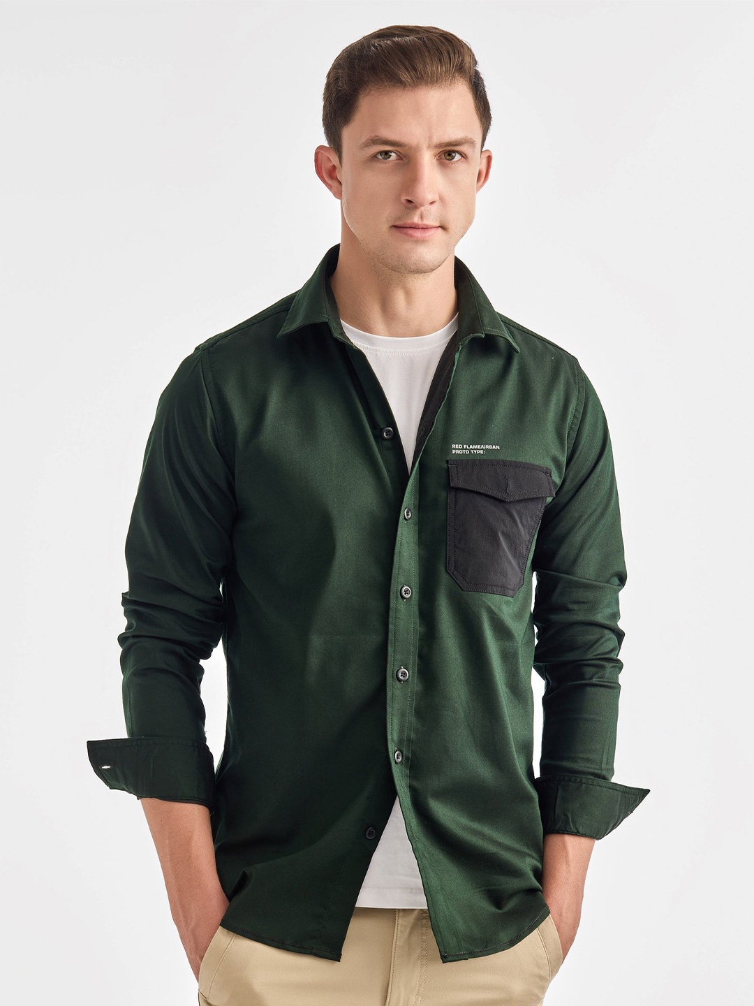 

Red Flame Men Opaque Casual Shirt, Green