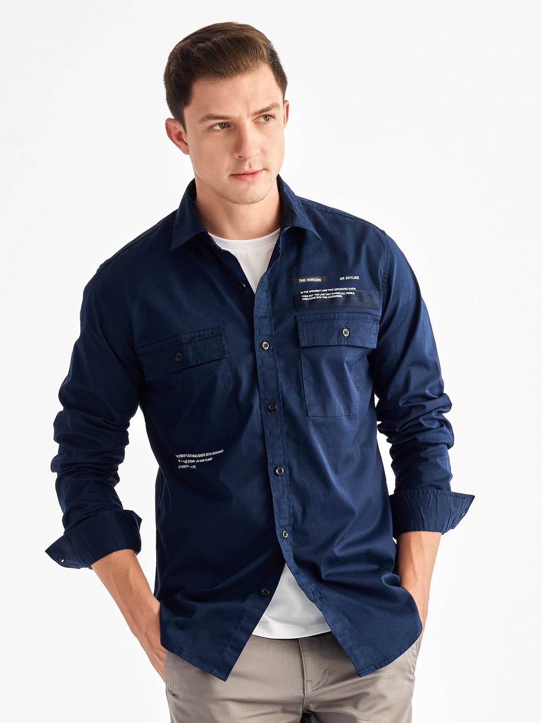 

Red Flame Men Opaque Casual Shirt, Navy blue