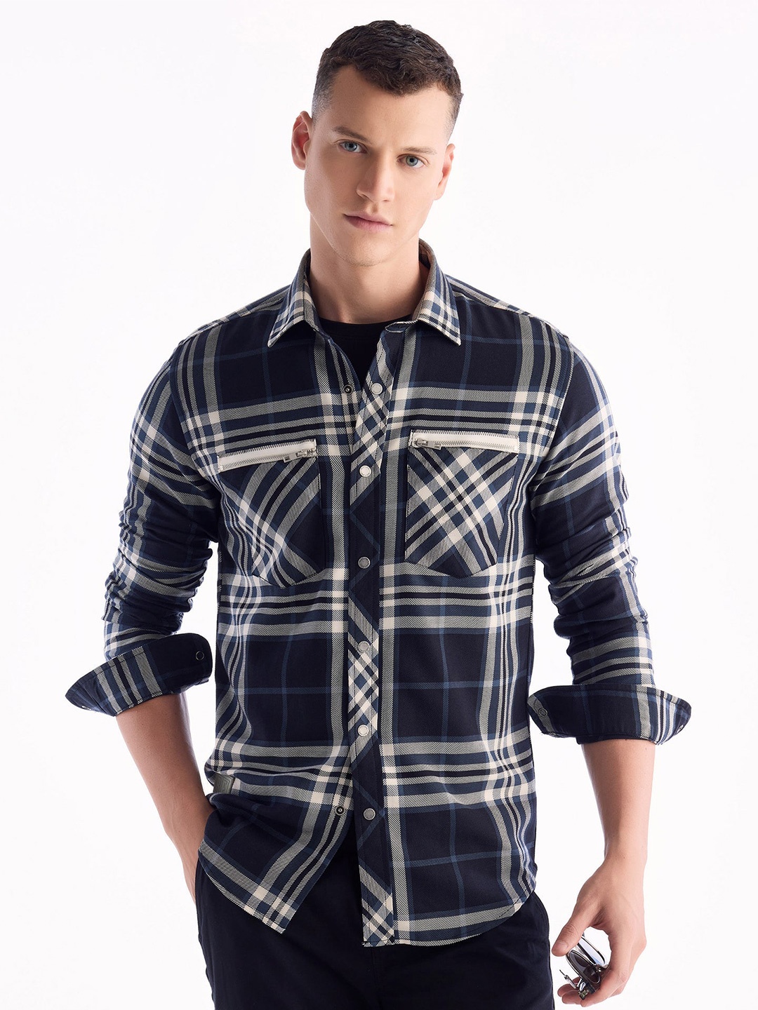 

Red Flame Men Tartan Checks Opaque Checked Casual Shirt, Black