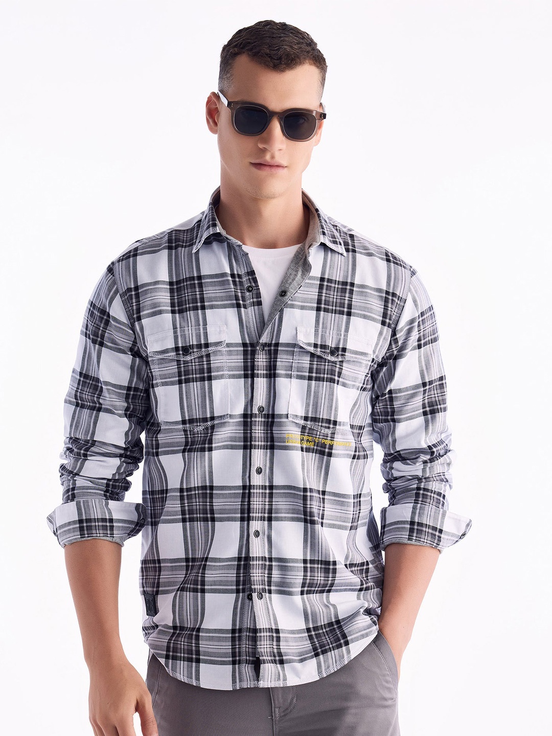 

Red Flame Men Opaque Checked Casual Shirt, Grey