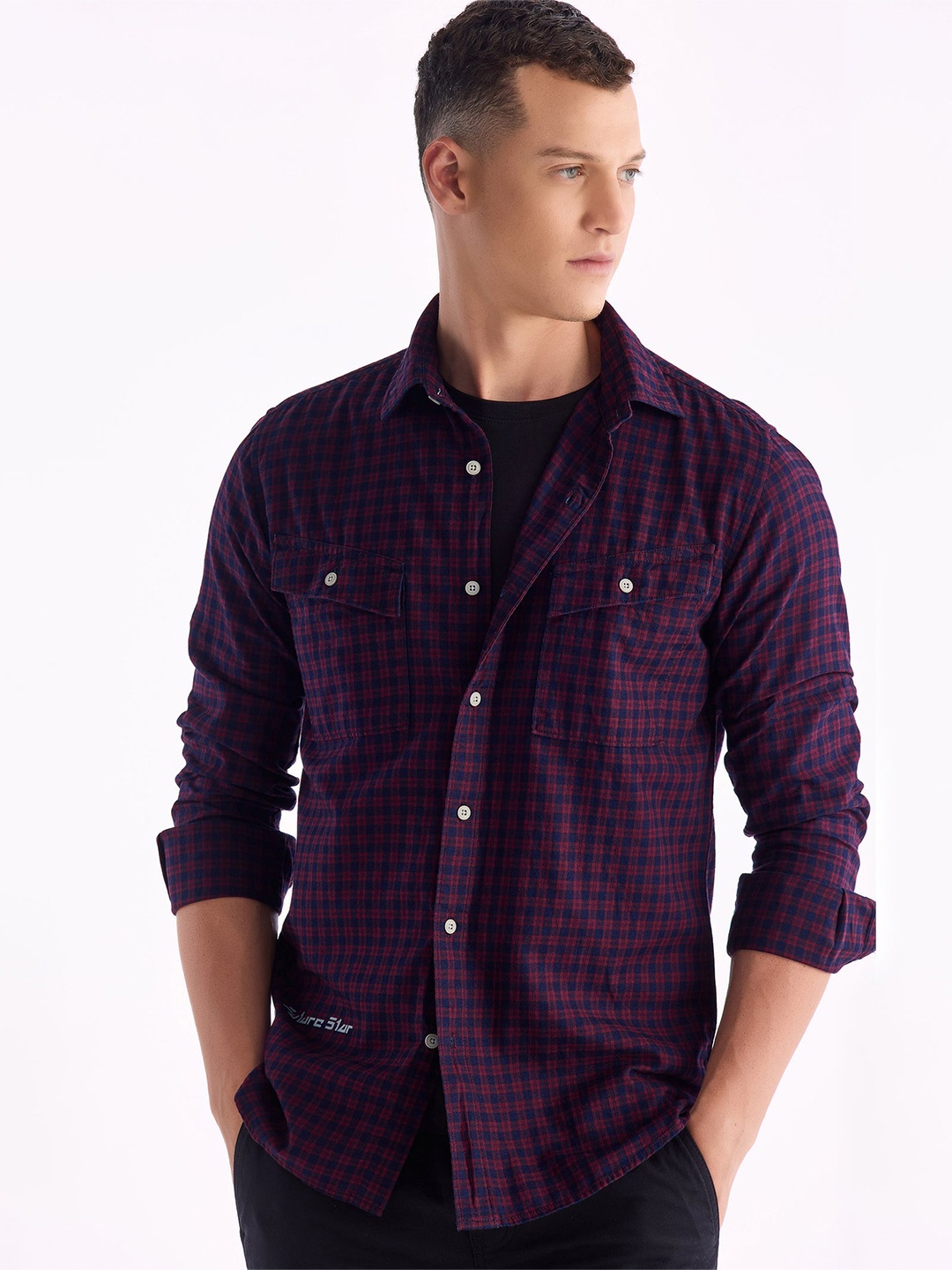 

Red Flame Men Opaque Checked Casual Shirt, Maroon