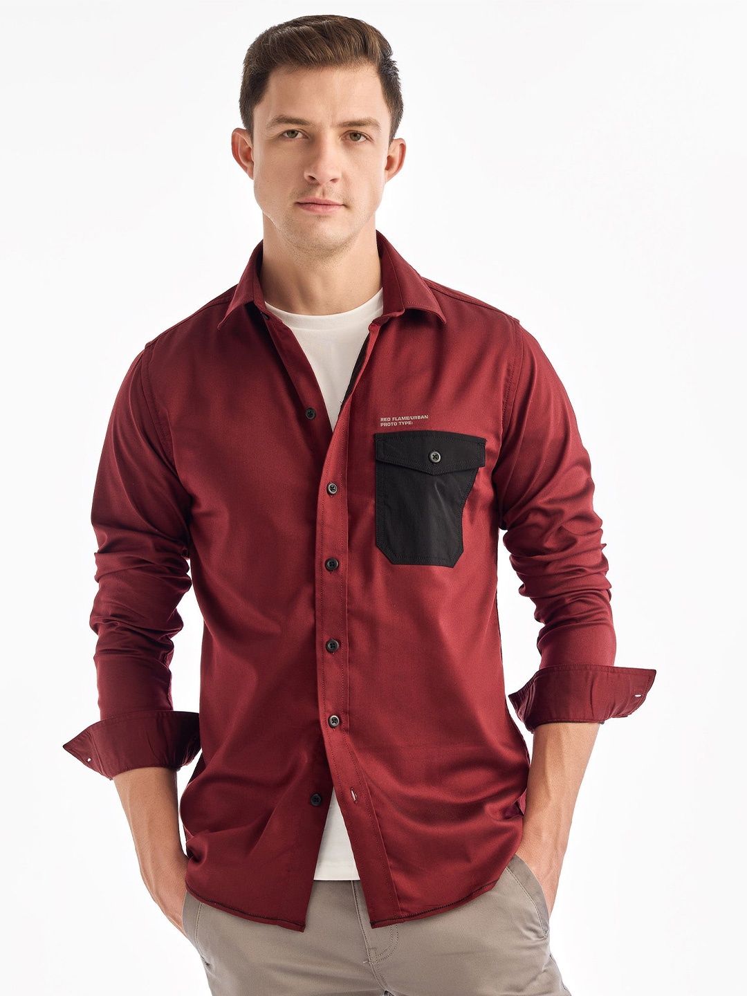 

Red Flame Men Opaque Casual Shirt, Maroon