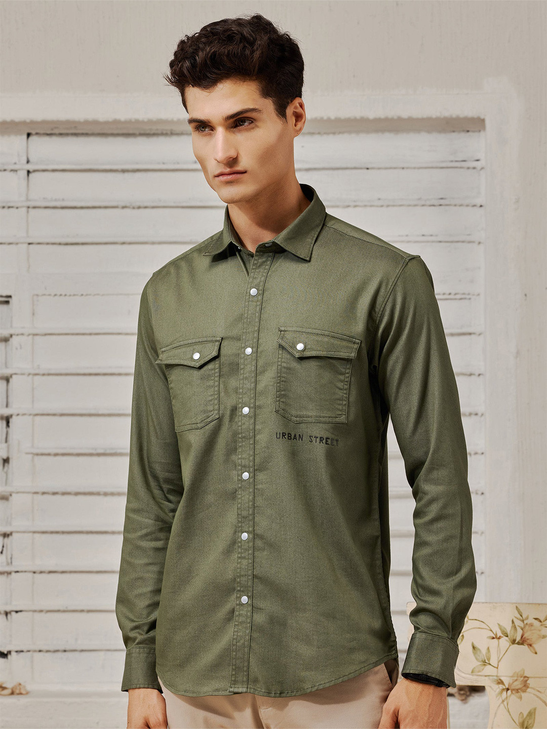 

Red Flame Men Opaque Casual Shirt, Green