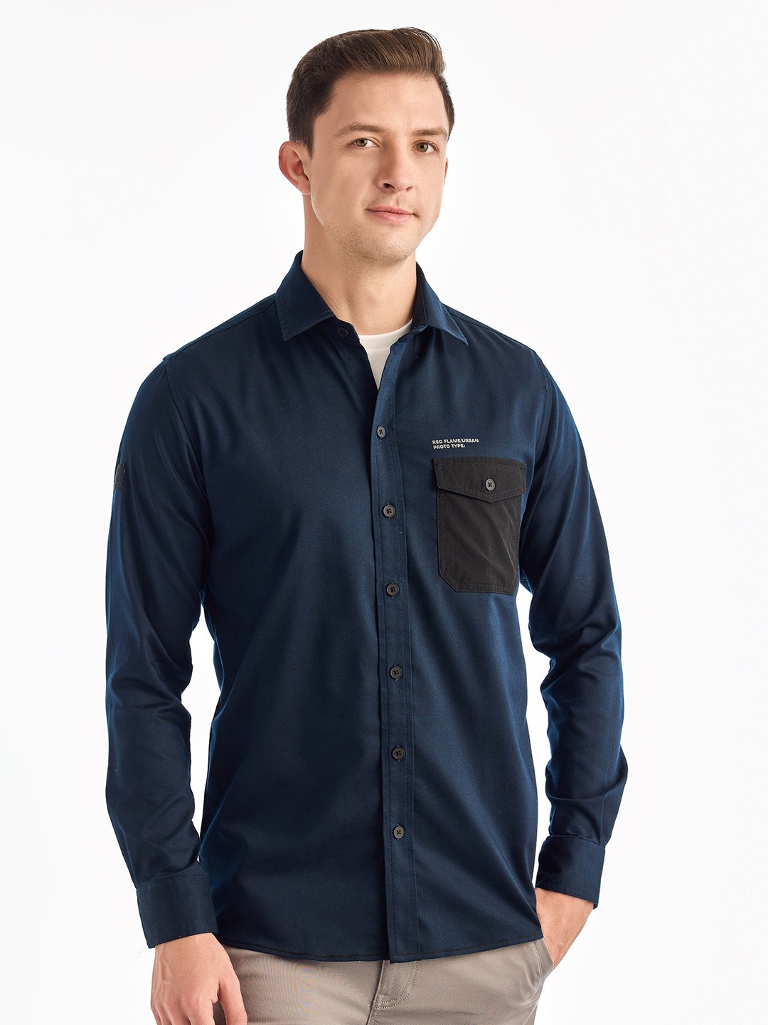 

Red Flame Men Opaque Casual Shirt, Navy blue